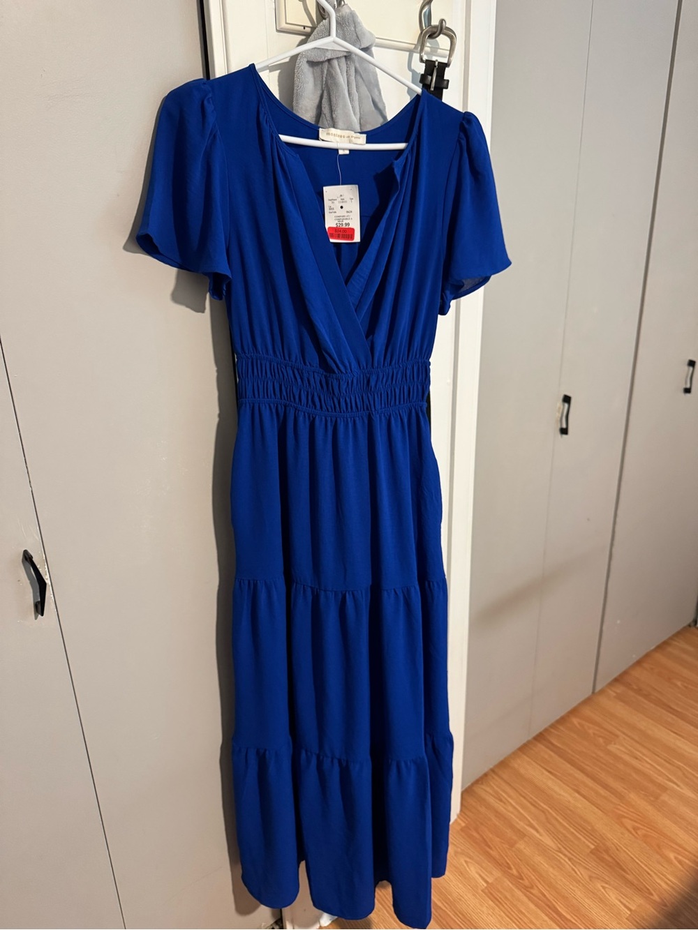 Tiered Cobalt Blue Maxi Dress with Flutter Sleeves